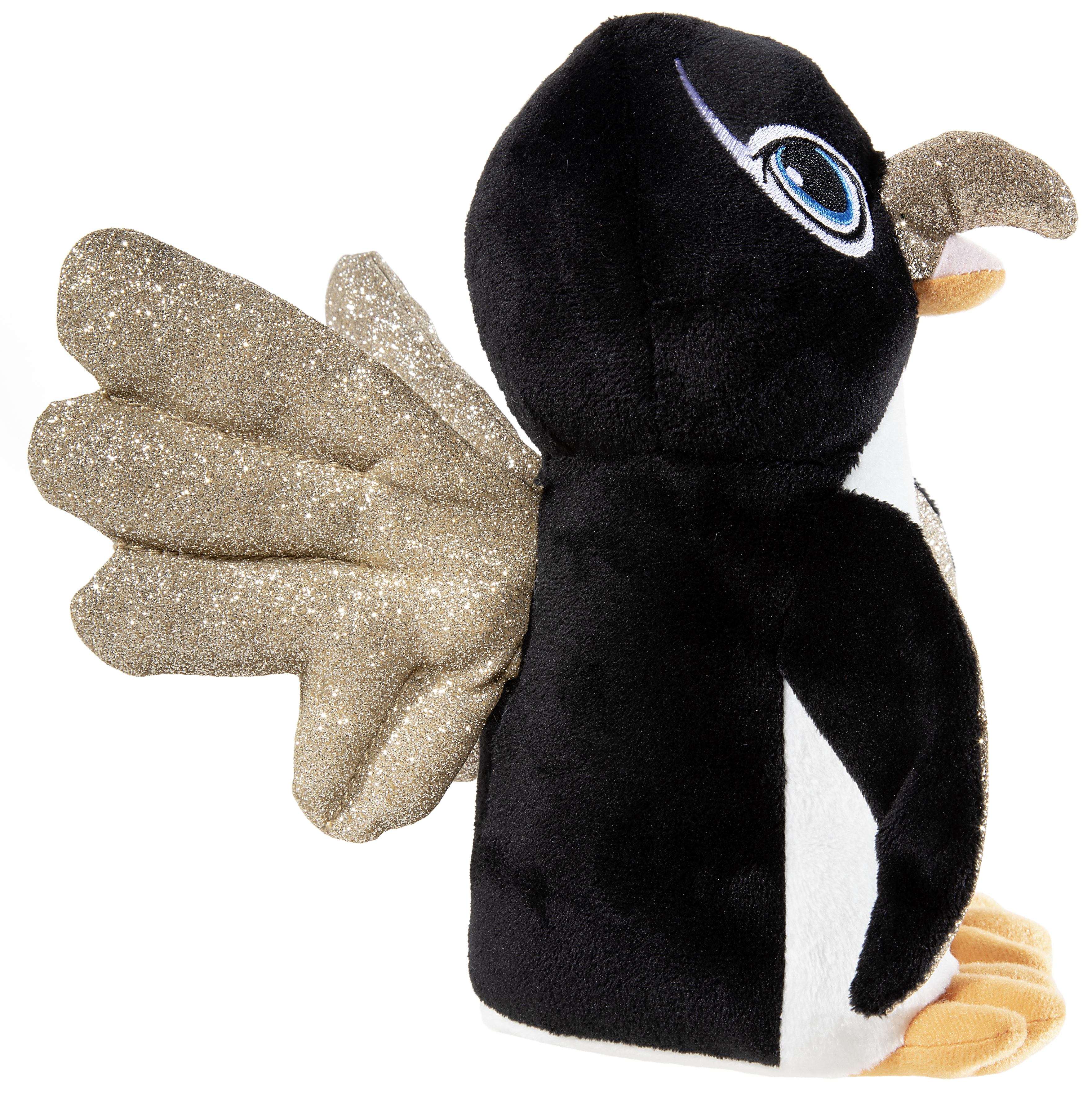 Heunec Pinguin mit goldenen Flügeln aus der Wings Serie in 25cm Größe seitlich