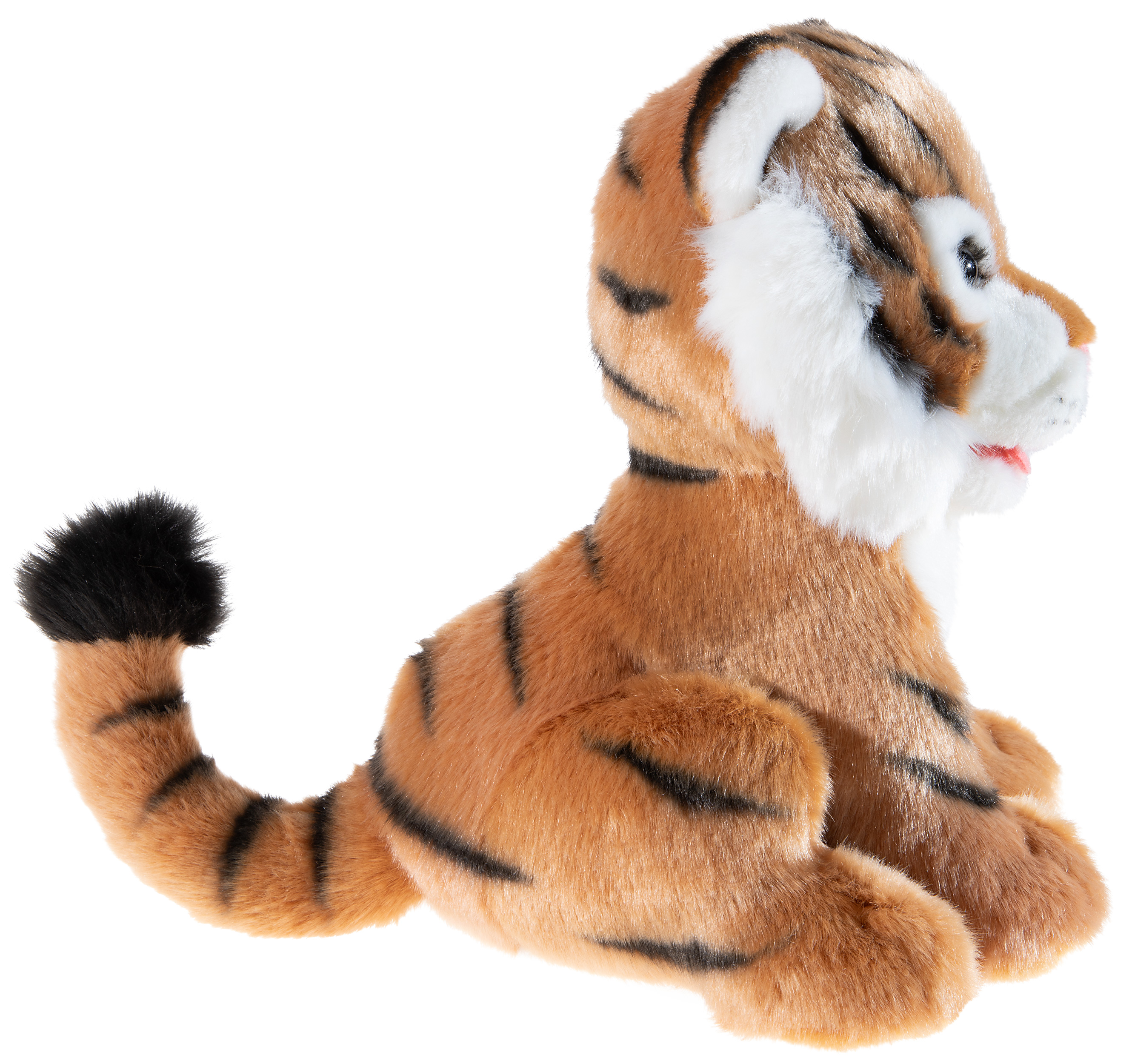 Heuenc Tiger 25cm - Plüschtiger in hellbraun mit schwarzen Streifen in sitzender Position aus der bedrohte Tiere Serie - Detailbild seitlich