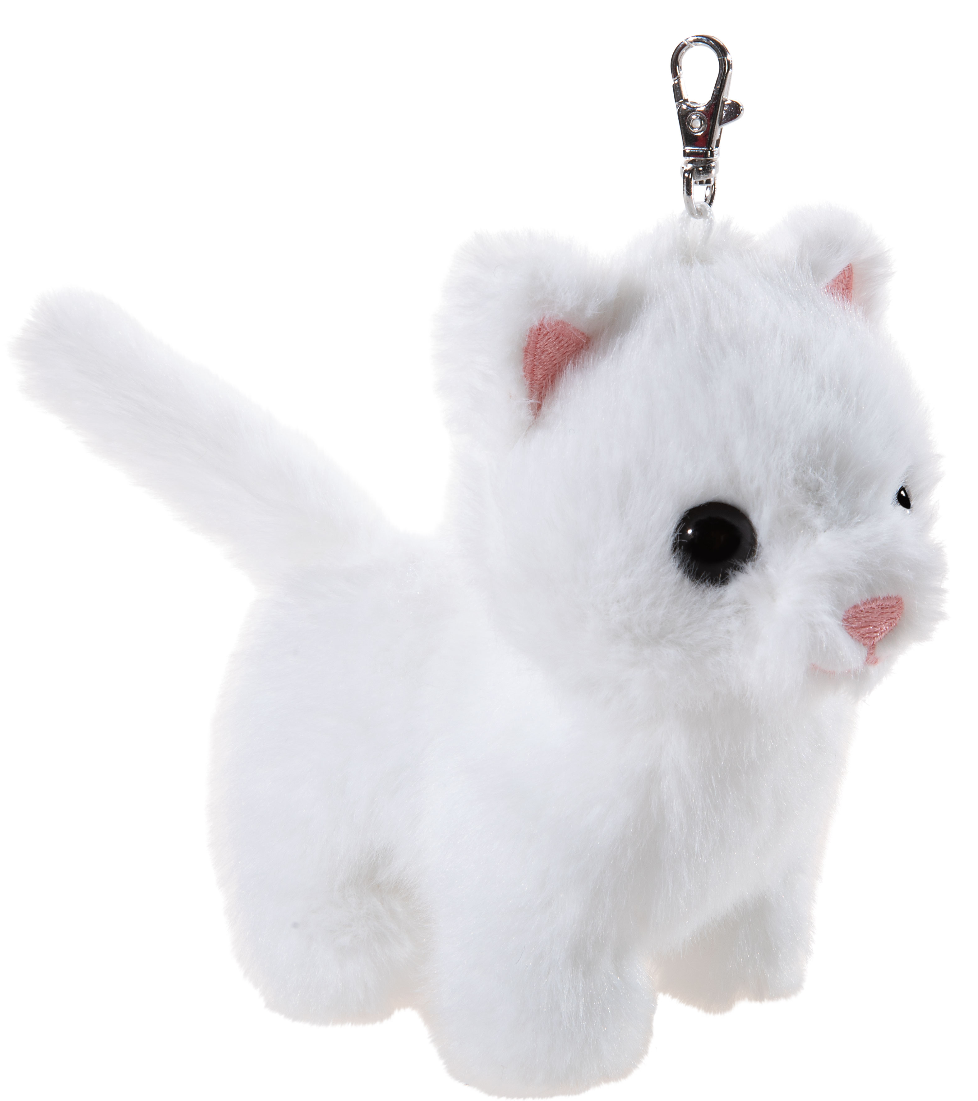 Heunec Katze Schlüsselanhänger 11cm - Plüsch-Schlüsselanhänger Katze in weißem Plüsch 