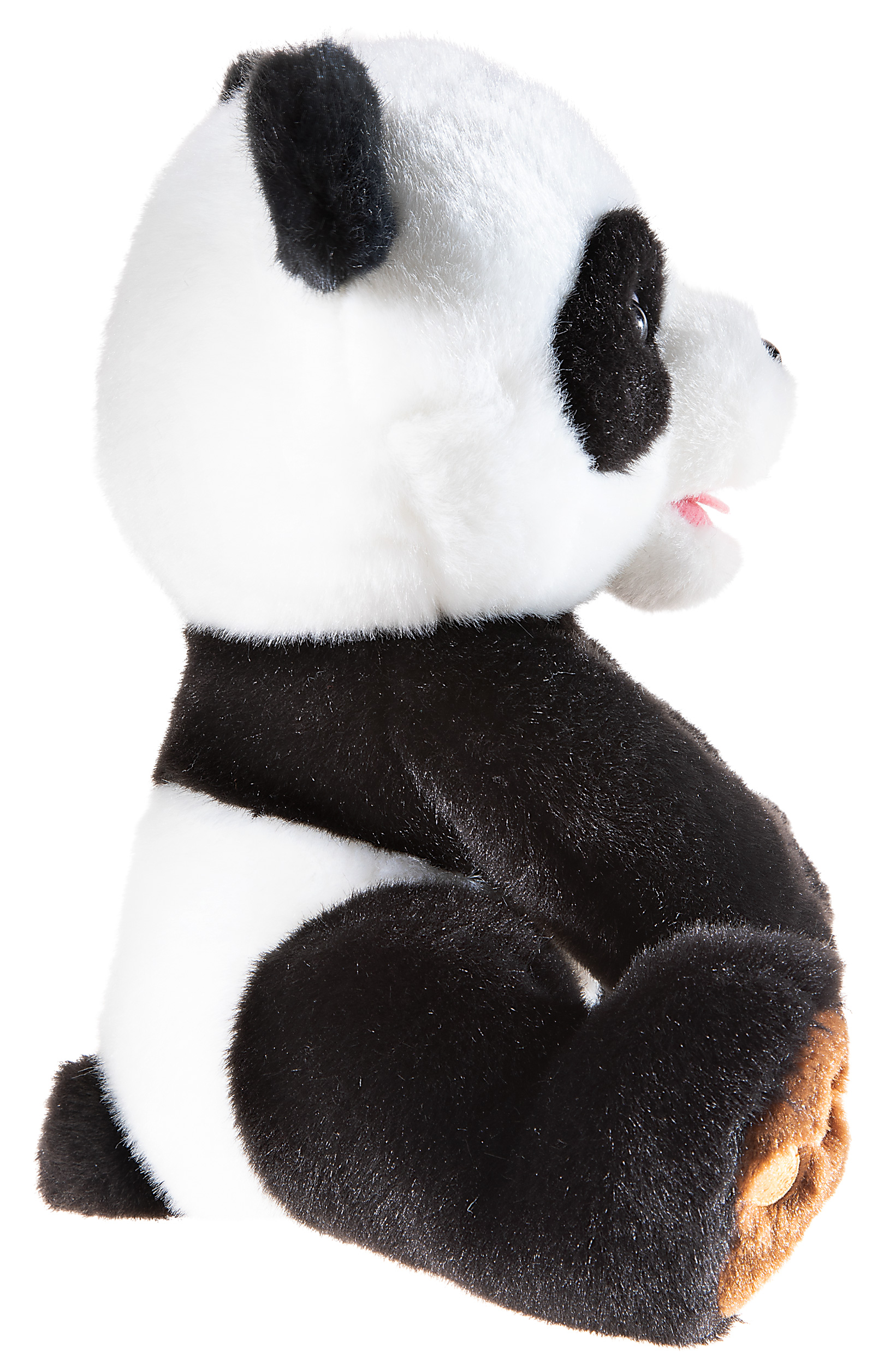 Panda Bedrohte Tiere 25cm - Detailbild seitlich Heunec Panda 25cm - Plüschtier Panda in schwarz-weiß mit braunen Pfoten aus der bedrohte Tiere Serie