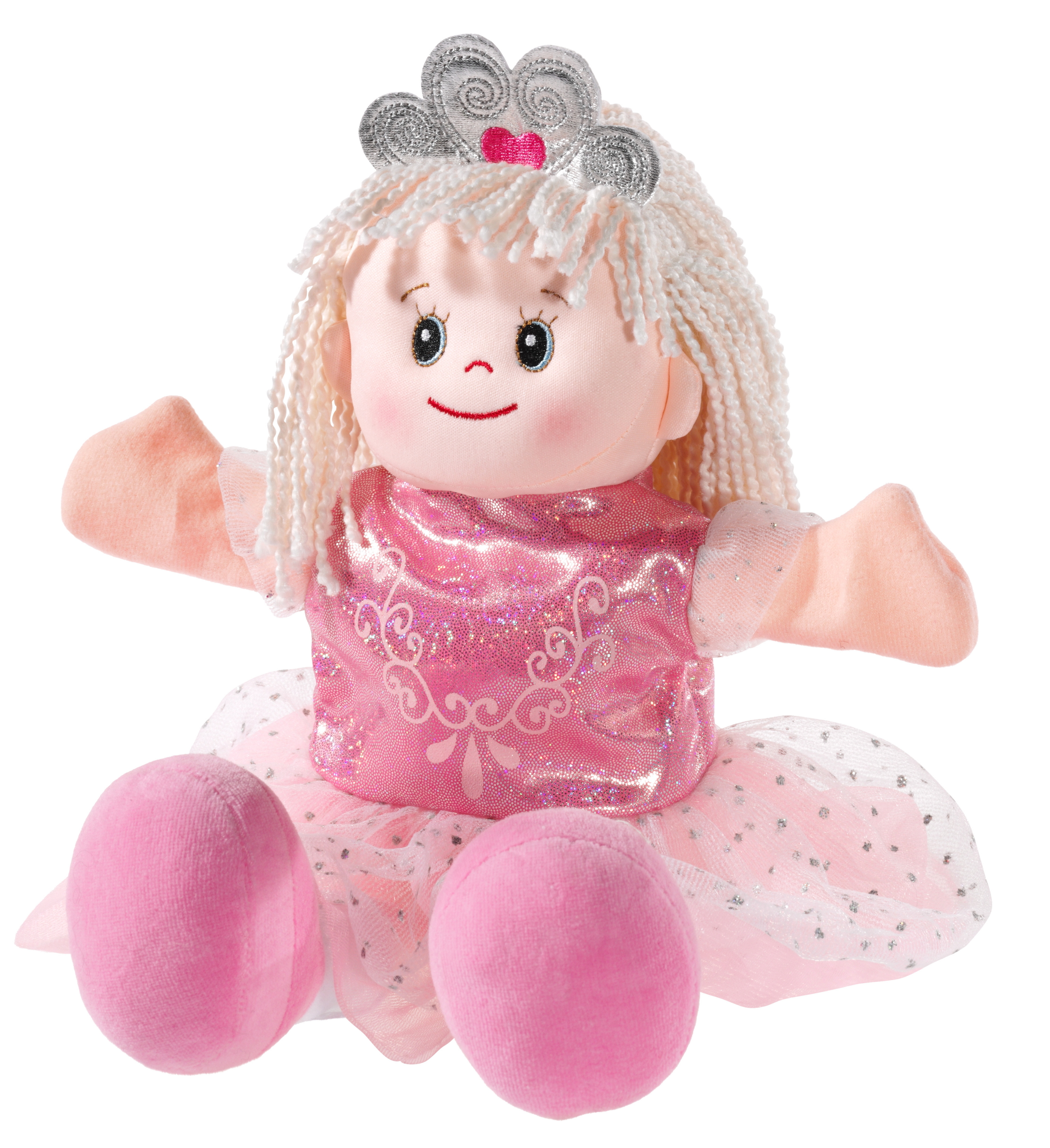 Heunec Poupetta Handspielpuppe Prinzessin im rosa Kleid, längeren blonden Haaren und Diadem