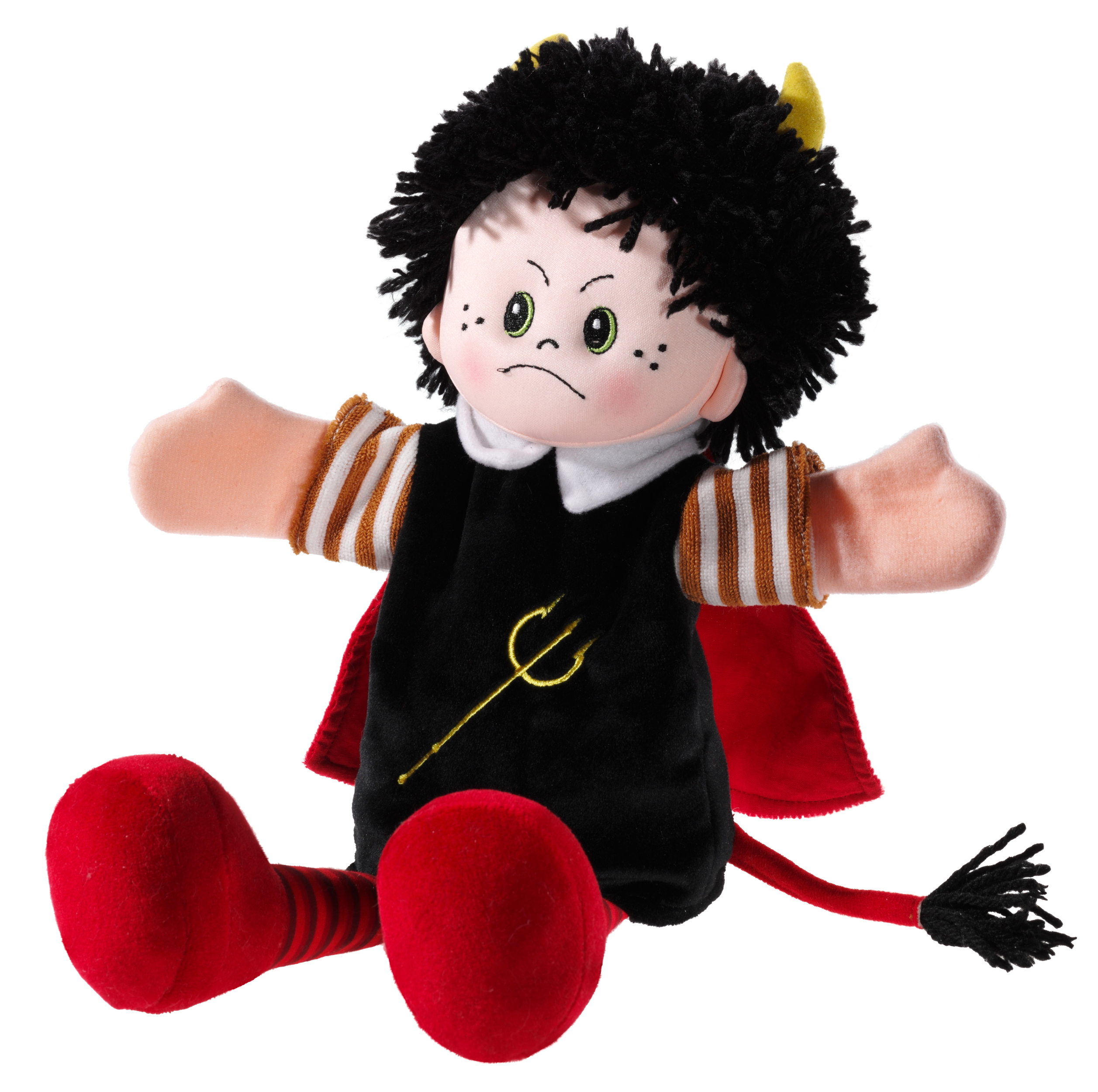 Heunec Poupetta Handspielpuppe Teufel im schwarz-rotem Outfit und Mini-Hörnern