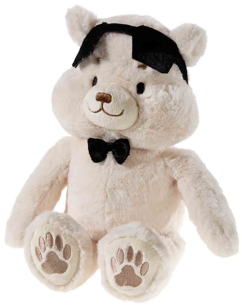Heunec Agentenbärin Mrs. Even Cooler 36cm - Plüschbär aus beigem Plüschstoff mit schwarzer Fliege und Brille
