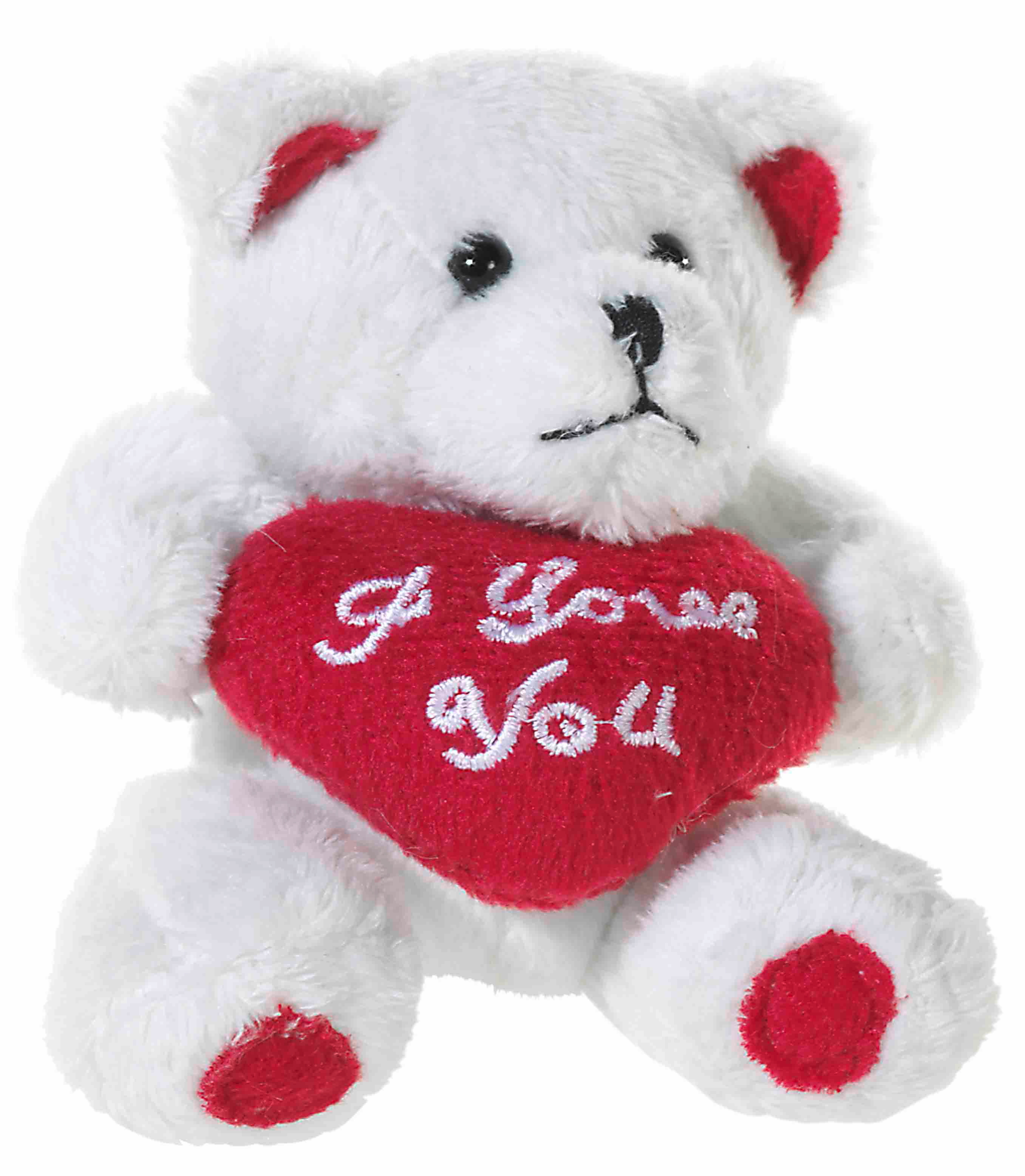 Heunec Bär 10cm - Plüschbär in weiß mit rotem Herz und Bestickung "I Love you" .