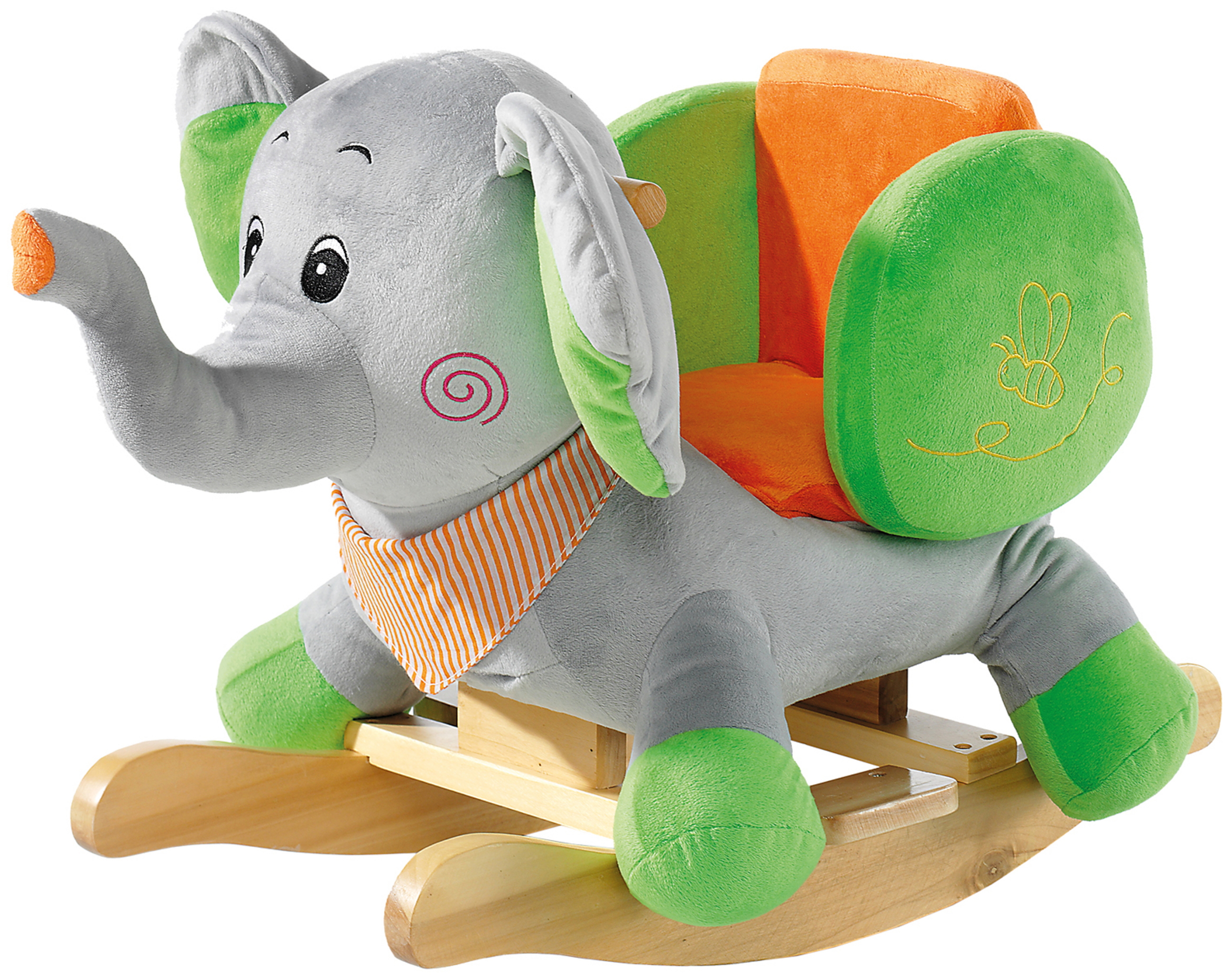 Heunec Schaukeltier Elefant in grau mit grünen Füßen und grün / orangem Sitz