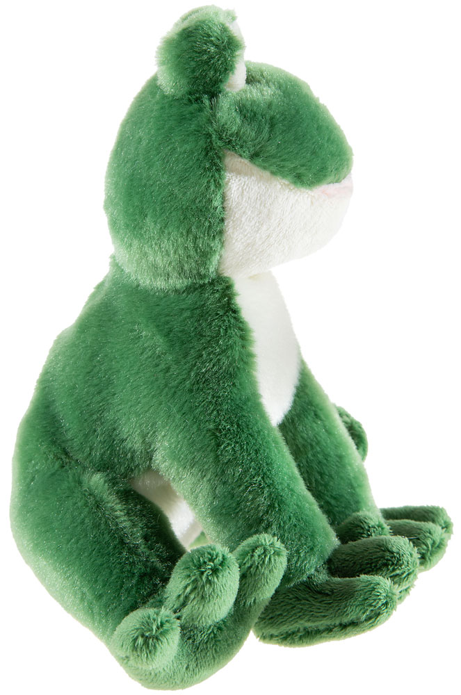 Bottle 2 Buddy Frosch grün 15cm - Detailbild seitlich Heunec Frosch 15cm - Plüschtier Frosch in grün-weißem Plüsch in sitzender Position aus der Bottle 2 Buddy Serie - Detailbild seitlich