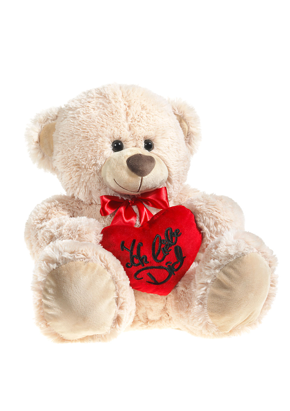 Heunec Teddybär mit Herz 70 cm - Teddybär in beige mit Herz und mit "Ich liebe dich " Bestickung 